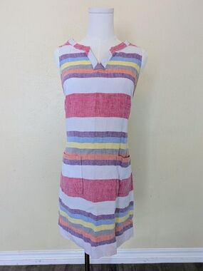 Size 4 Multi Color Striped Linen Boden Dress